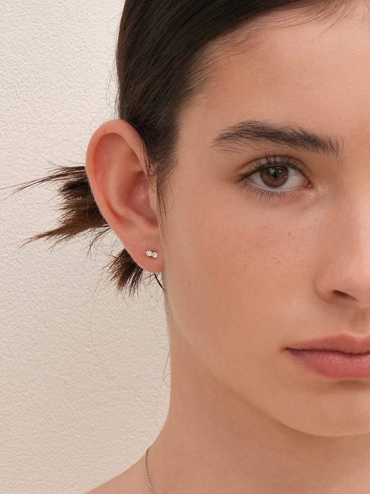 14K Solid Gold Lab Diamond Two Stone Two Way Internally Threaded Labret Piercing 20G