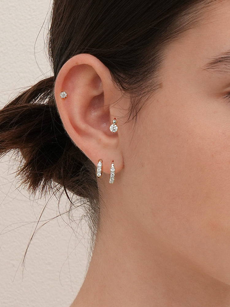 14K 18K Solid Gold Lab Diamond Layered Daily Cartilage Hoop Earring
