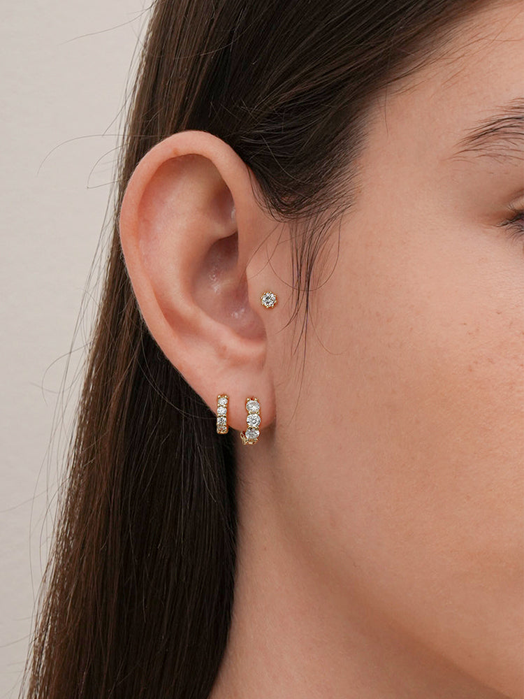 14K Solid Gold Lab Diamond Queen's Bloom Cartilage Earring 20G18G16G