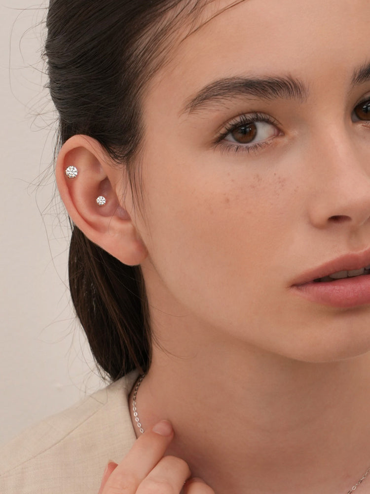 14K Solid Gold Lab Diamond Shine Classic Cartilage Earring 20G