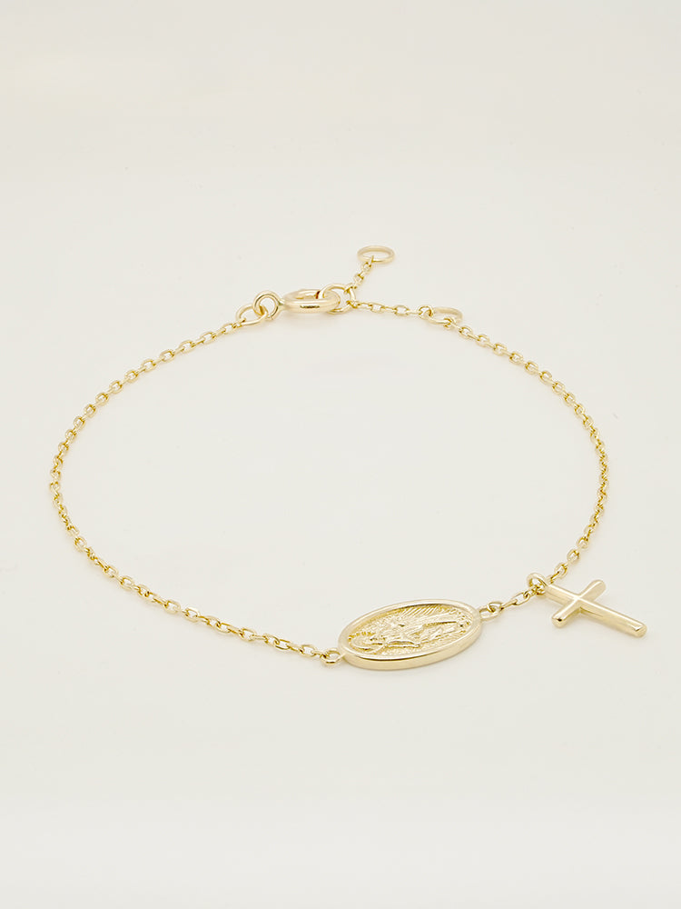 14K Saint Drop Cross Bracelet