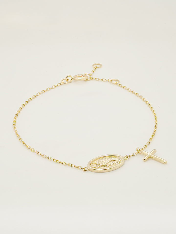 14K Saint Drop Cross Bracelet
