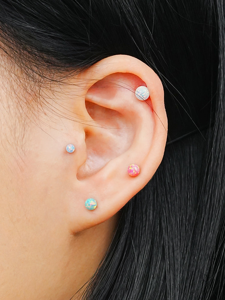 14K Solid Gold Opal Internally Threaded Labret Piercing 20G