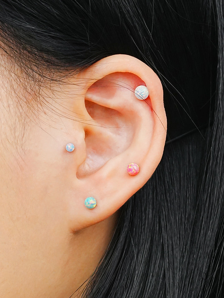 14K Solid Gold Opal Internally Threaded Labret Piercing 20G