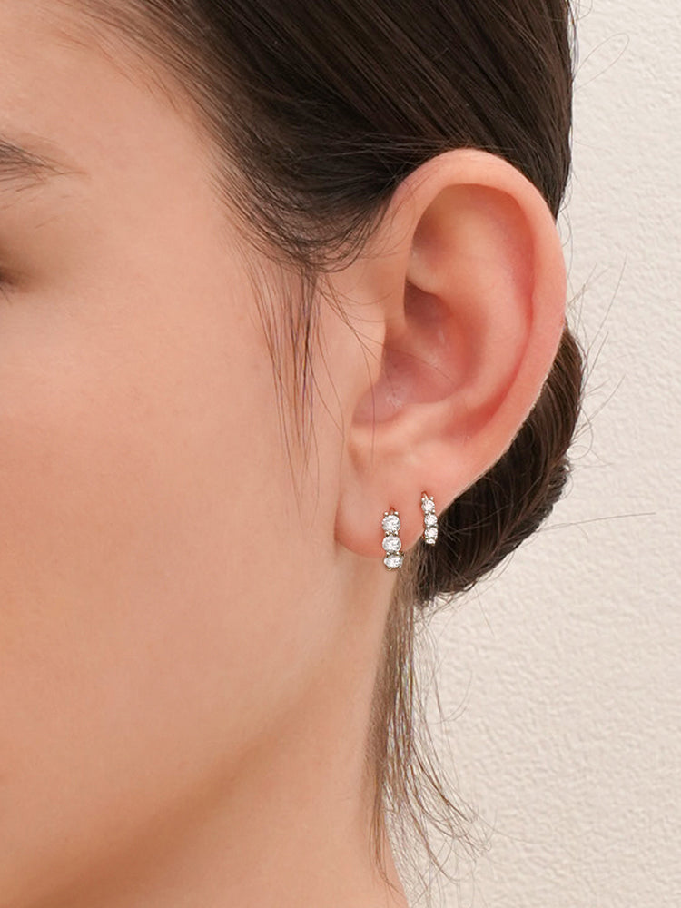 14K 18K Solid Gold Lab Diamond Eternity Tennis Cartilage Hoop Earring