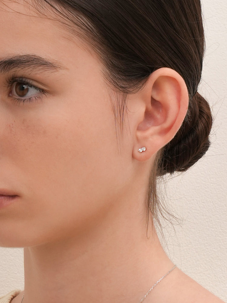 14K Solid Gold Lab Diamond Two Stone Two Way Cartilage Earring 20G18G16G