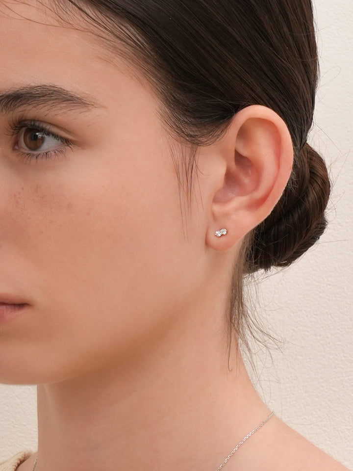 14K Solid Gold Lab Diamond Two Stone Two Way Cartilage Earring 20G18G16G