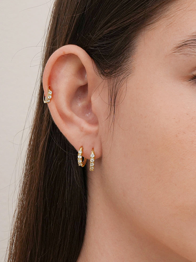 14K 18K Solid Gold Lab Diamond Layered Daily Cartilage Hoop Earring