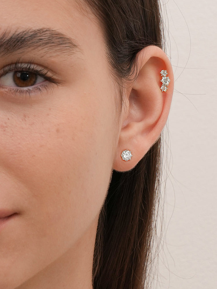 14K Solid Gold Lab Diamond Queen's Bloom Cartilage Earring 20G18G16G