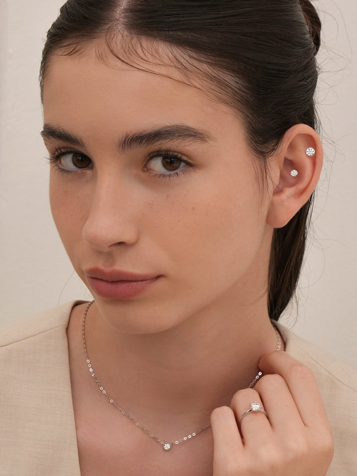 14K Solid Gold Lab Diamond Shine Classic Cartilage Earring 20G