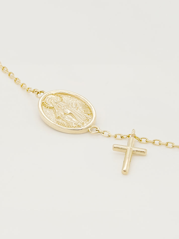 14K Saint Drop Cross Bracelet