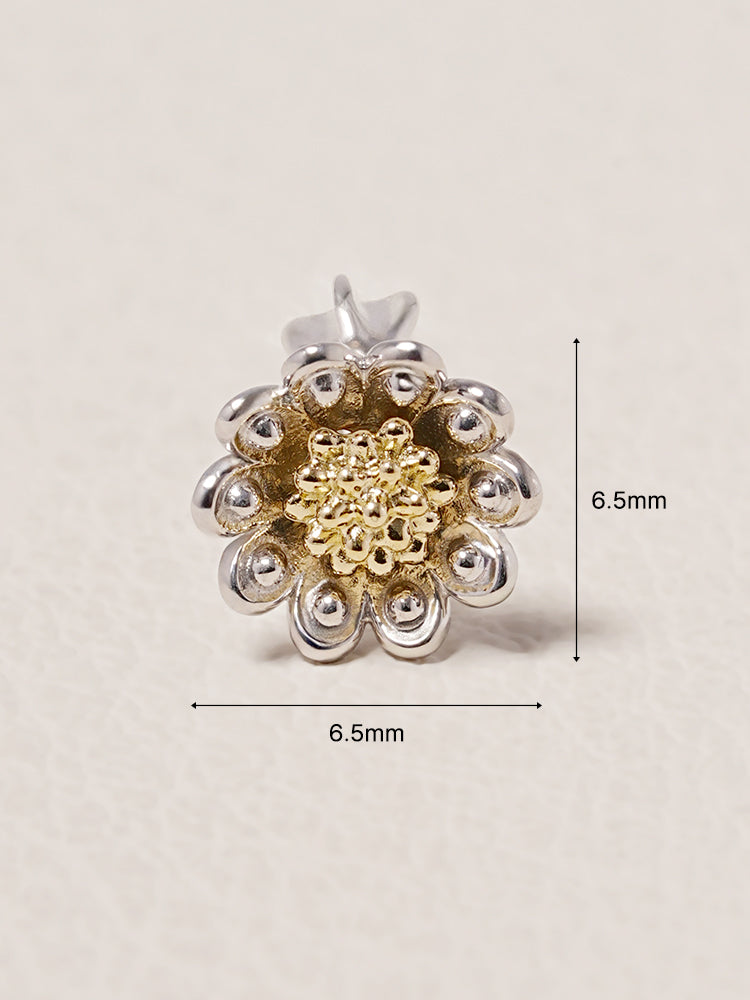 14K Solid Gold Sunflower Bloom Cartilage Earring 18G16G