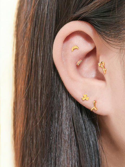 24K Gold Three-leaf Clover Cartilage Earring 20G