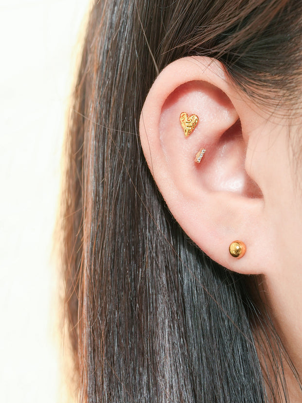 24K Gold Press Heart Cartilage Earring 20G