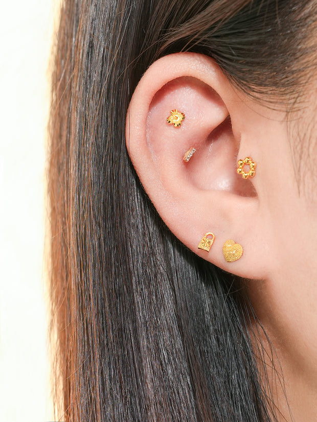 24K Gold Heart Lock Cartilage Earring 20G