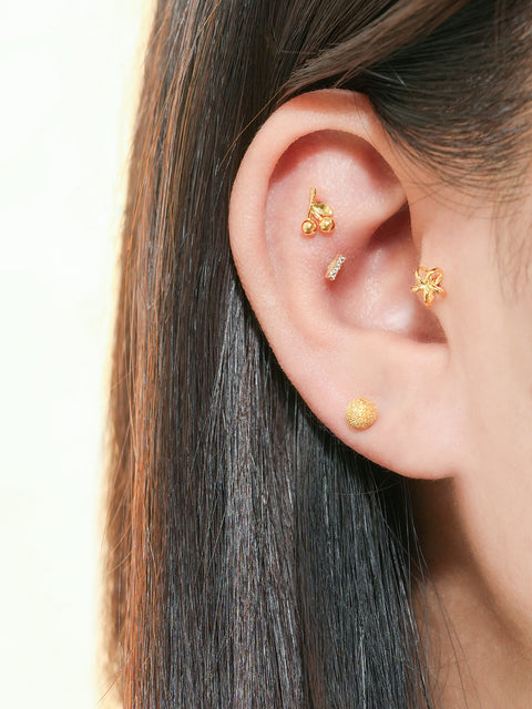 24K Gold Textured Ball Cartilage Earring 20G