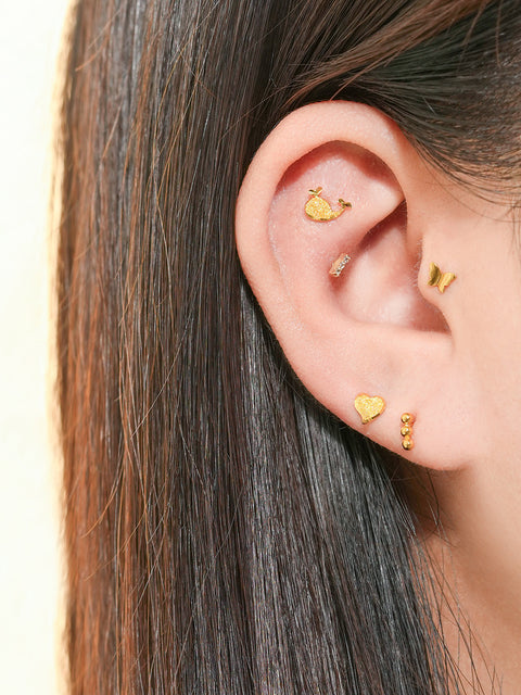 24K Gold Three Ball Cartilage Earring 20G