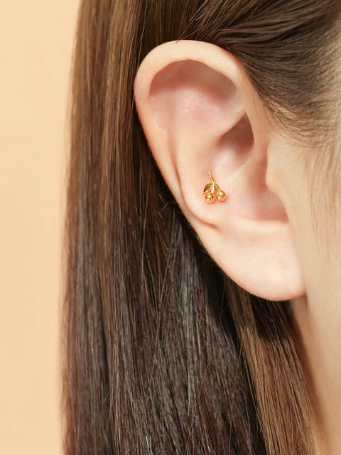 24K Gold Sweet Cherry Cartilage Earring 20G