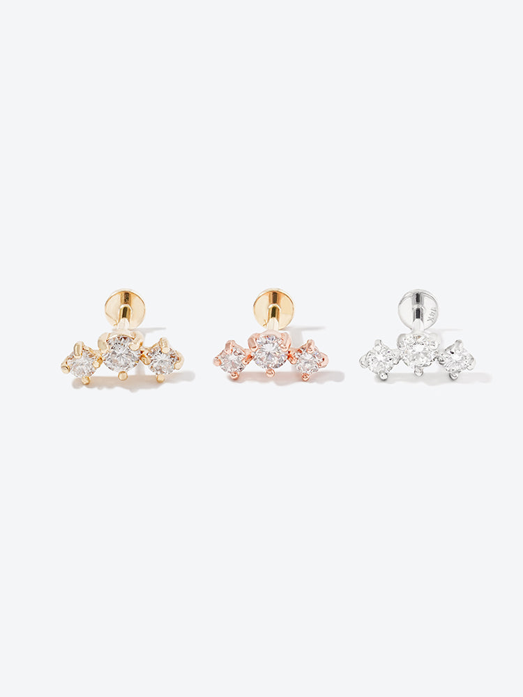 14K Solid Gold Lab Diamond Twinkle Crown Internally Threaded Labret Piercing 20G