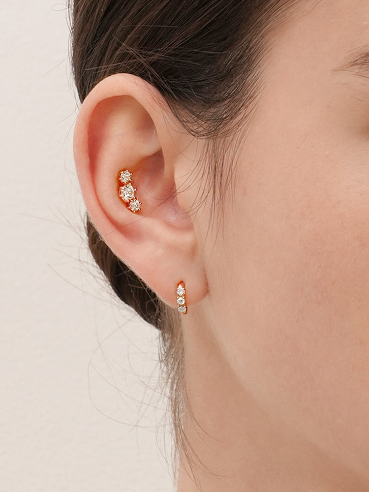 14K 18K Solid Gold Lab Diamond Layered Daily Cartilage Hoop Earring