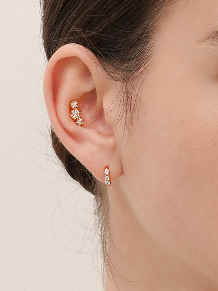 14K 18K Solid Gold Lab Diamond Layered Daily Cartilage Hoop Earring