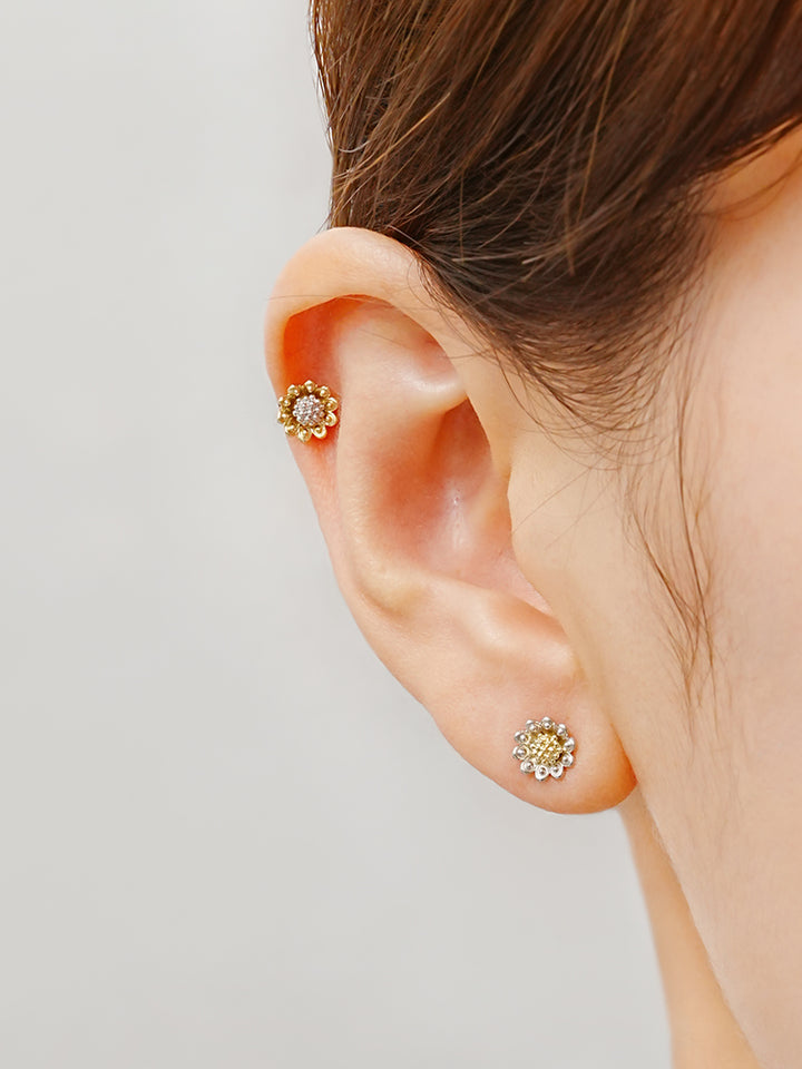 14K Solid Gold Sunflower Bloom Cartilage Earring 18G16G