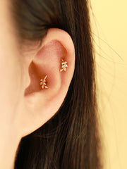 14K Gold Point Leaf Cartilage Earring 20G18G16G