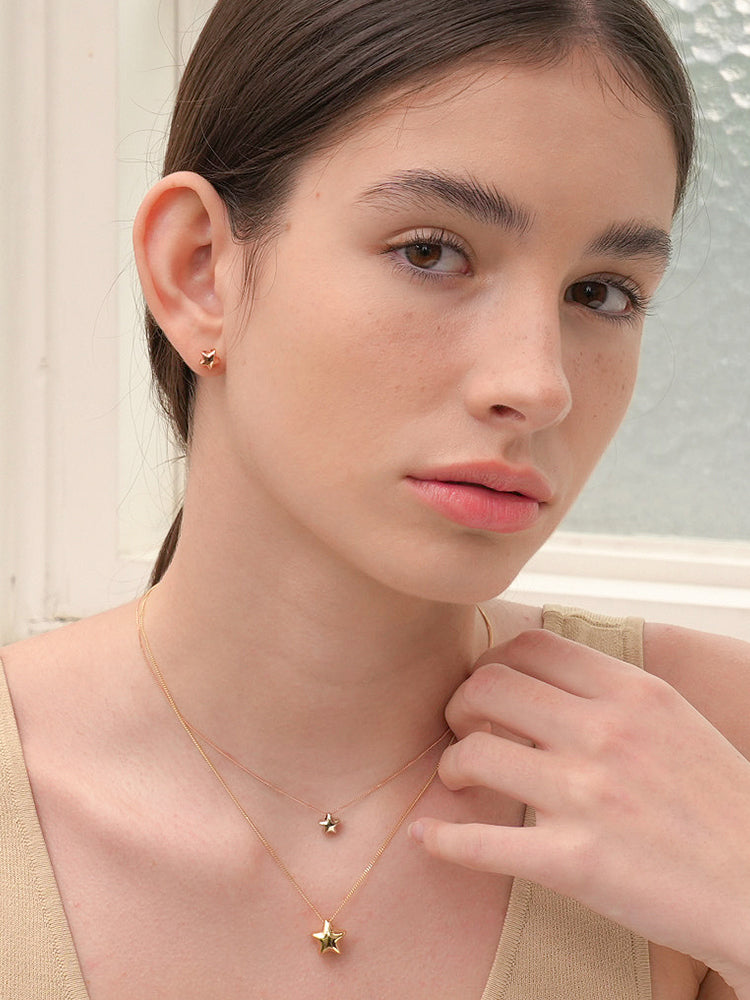 14K Solid Gold Star Golden Layer Cartilage Earring 18G