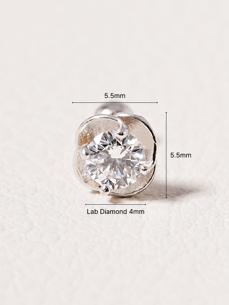 14K Solid Gold Lab Diamond Rose Cartilage Earring 20G18G16G