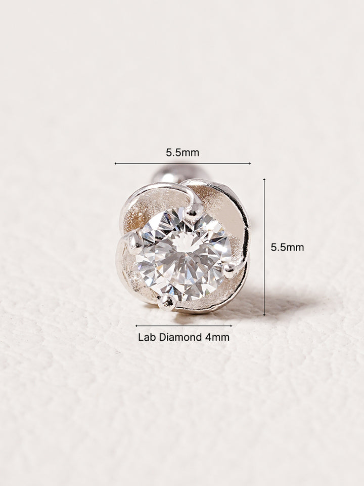 14K Solid Gold Lab Diamond Rose Cartilage Earring 20G18G16G