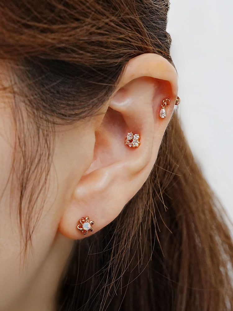 14K Solid Gold Moissanite Dia Five Sparkle Cartilage Earring 20G