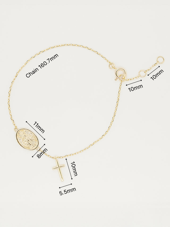 14K Saint Drop Cross Bracelet