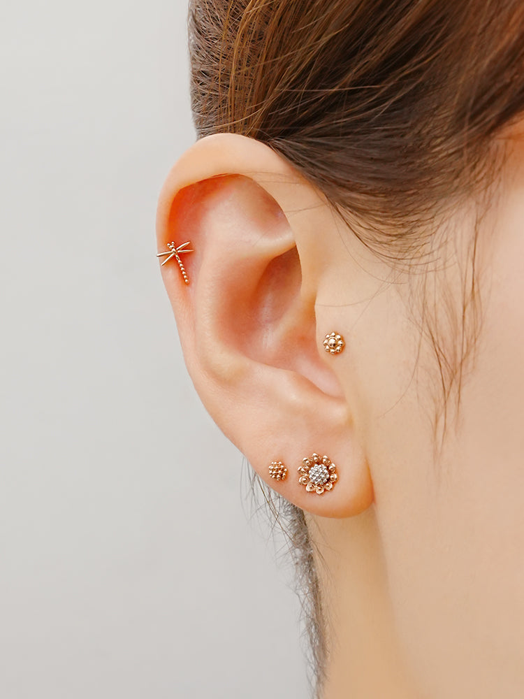 14K Solid Gold Sunflower Bloom Cartilage Earring 18G16G