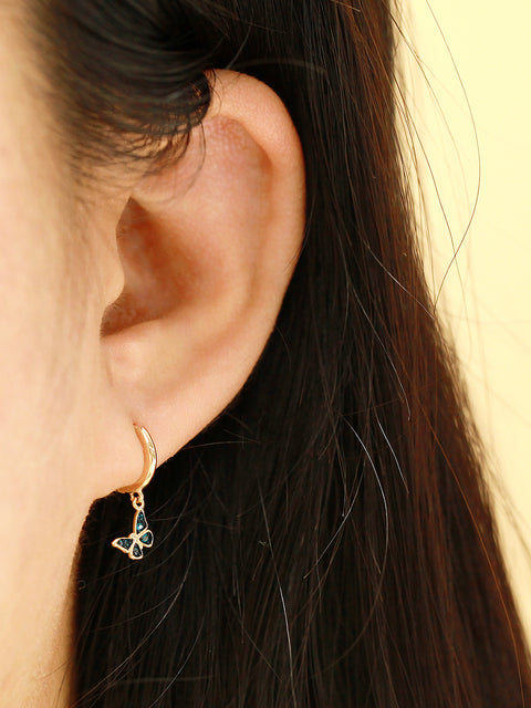 14K Gold Daily Cubic Butterfly Drop Hoop Earring