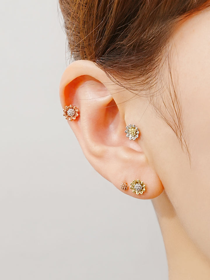 14K Solid Gold Sunflower Bloom Cartilage Earring 18G16G