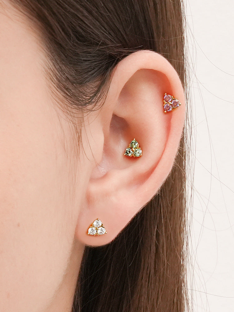14K Solid Gold Moissanite Dia Trio Internally Threaded Labret Piercing 20G