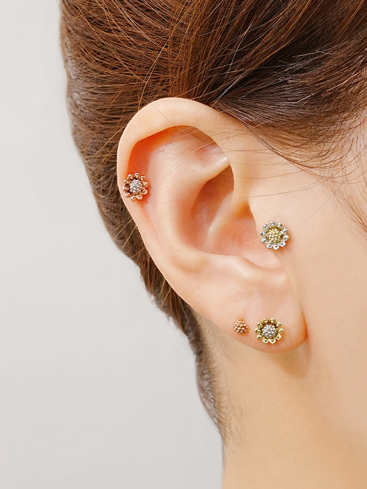 14K Solid Gold Sunflower Bloom Cartilage Earring 18G16G