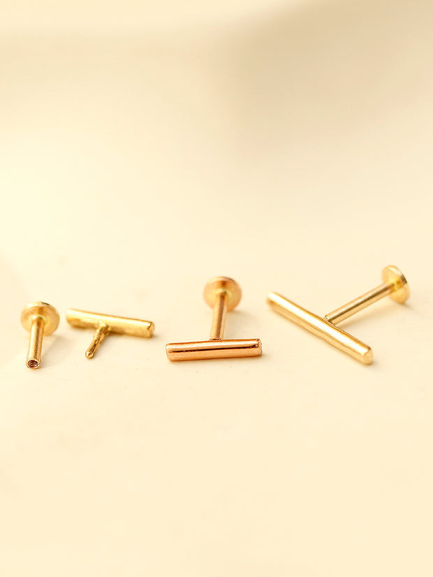 14K Gold Simple Stick Internally Threaded Labret Piercing 18G16G