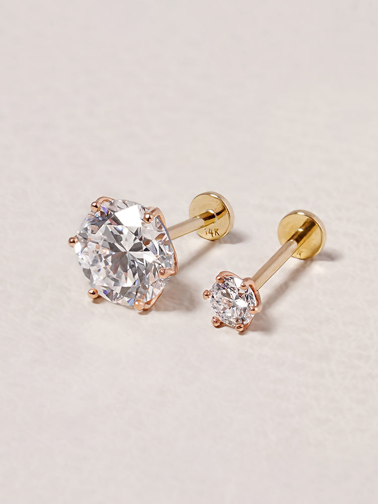 14K Solid Gold Lab Diamond Shine Classic Internally Threaded Labret Piercing 20G