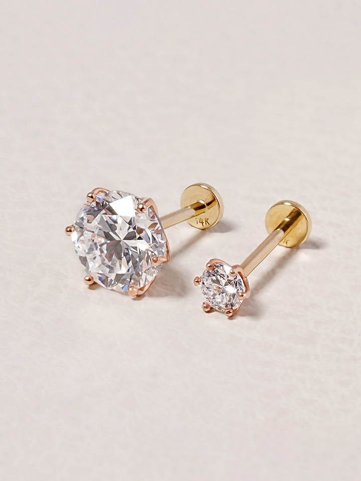 14K Solid Gold Lab Diamond Shine Classic Internally Threaded Labret Piercing 20G