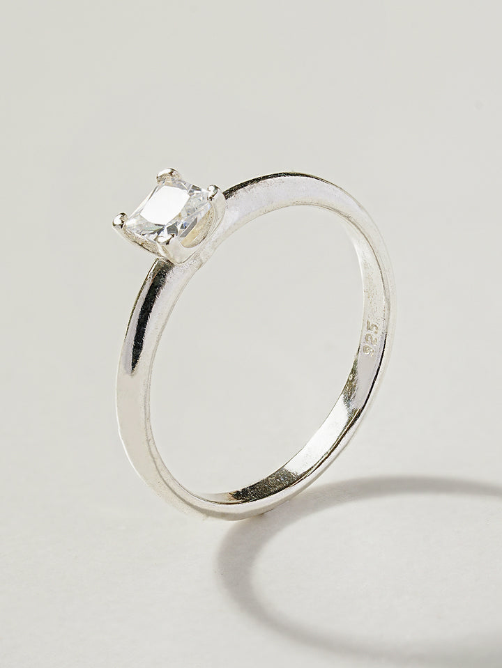 925 Silver Square Crystal Ring