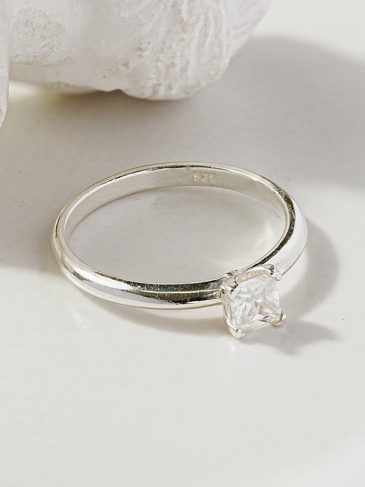 925 Silver Square Crystal Ring
