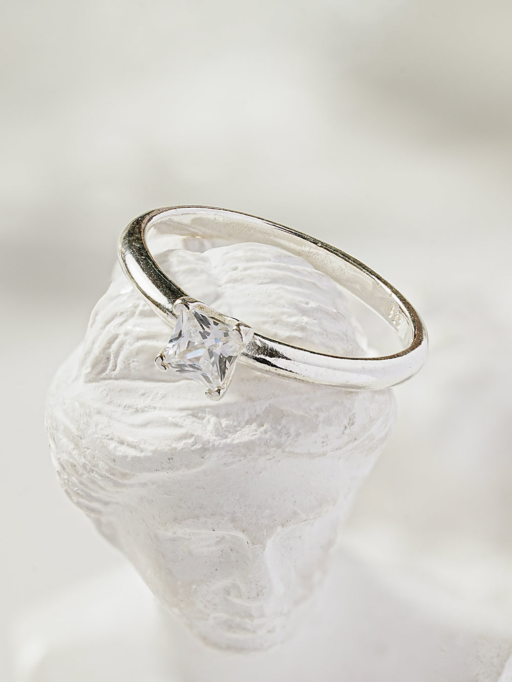 925 Silver Square Crystal Ring