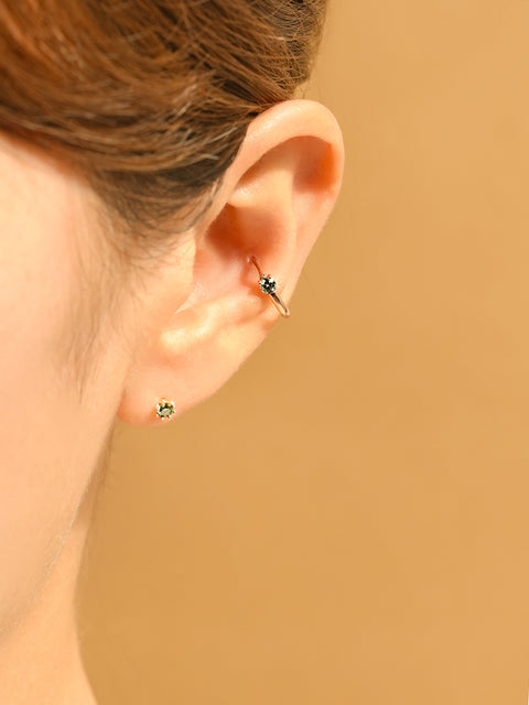 14K 18K Gold Moissanite Dia Point Cartilage Hoop Earring