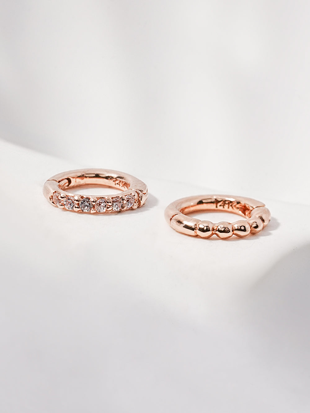 14K Solid Gold Mini Ball Cubic Segment Cartilage Hoop Earring