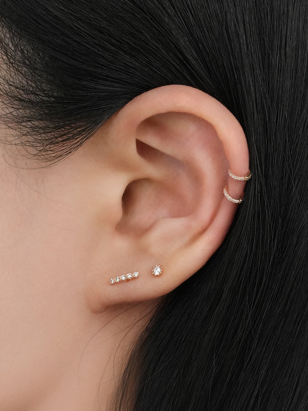 14K Solid Gold Mini Ball Cubic Segment Cartilage Hoop Earring
