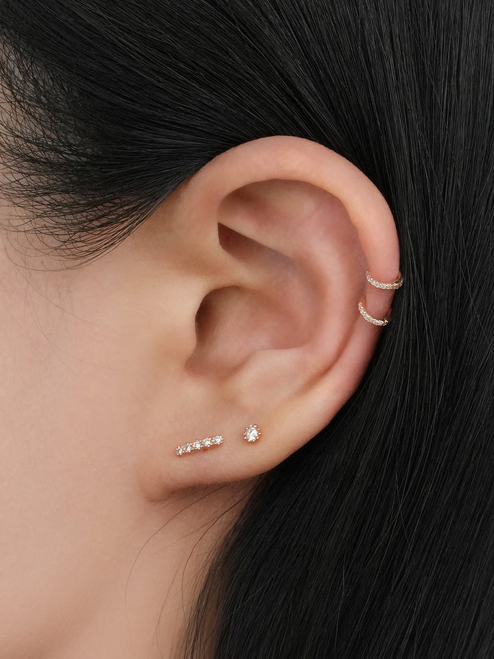 14K Solid Gold Mini Ball Cubic Segment Cartilage Hoop Earring