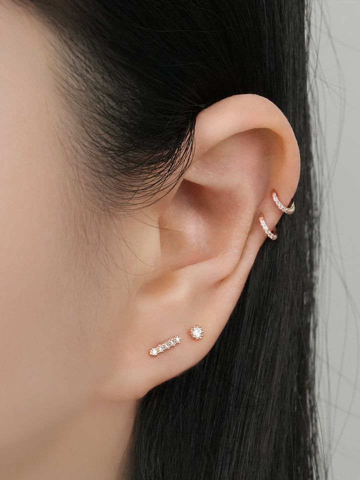 14K Solid Gold Mini Ball Cubic Segment Cartilage Hoop Earring