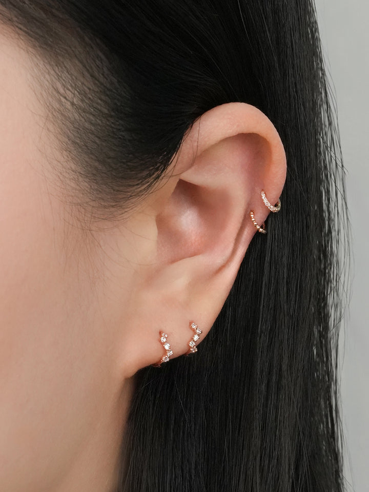 14K Solid Gold Mini Ball Cubic Segment Cartilage Hoop Earring