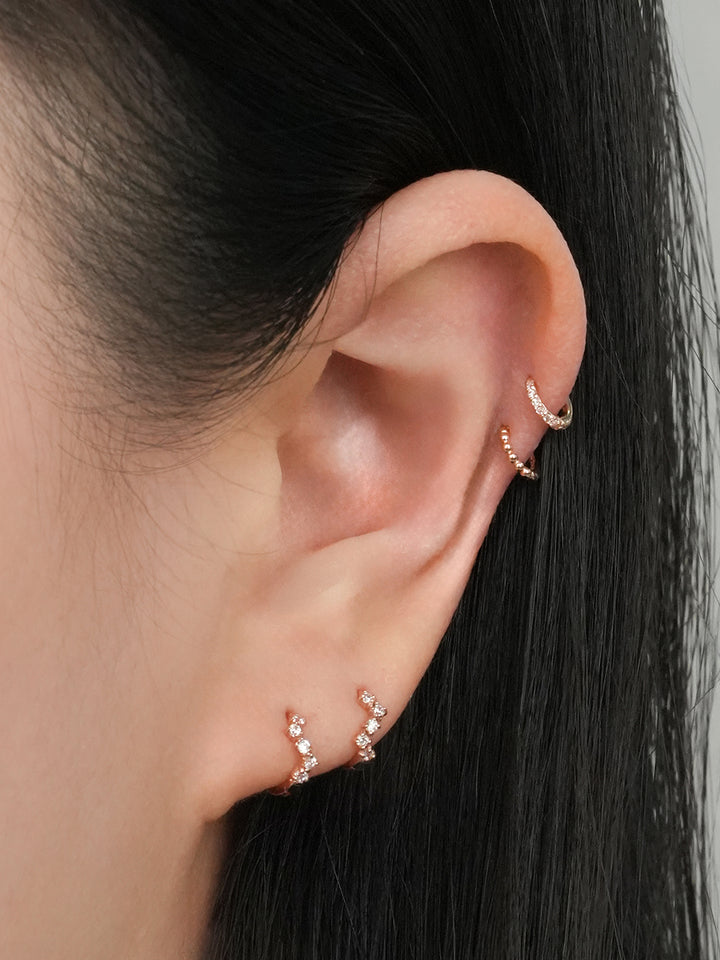 14K Solid Gold Mini Ball Cubic Segment Cartilage Hoop Earring